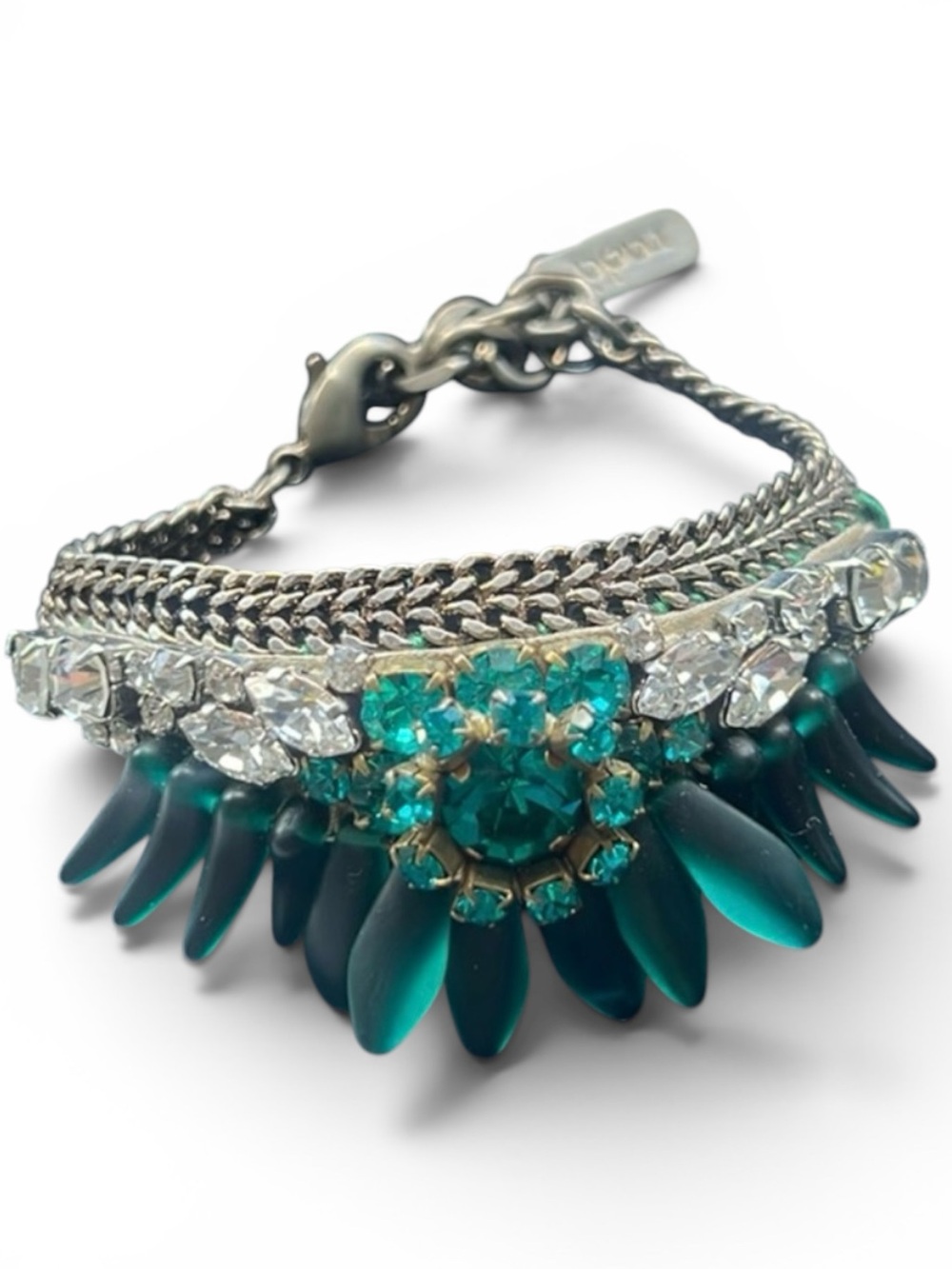 ❤️ RARE! Radà Italy x Anthropologie Green Crystal Acrylic Art Deco Bracelet